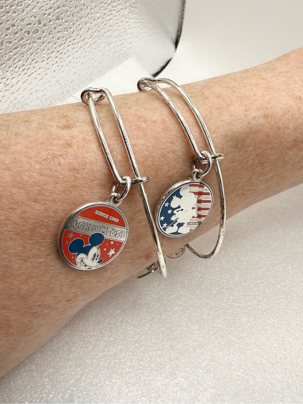 2 Alex and Ani Disney Mickey Mouse charm bracelet in a silver finish
